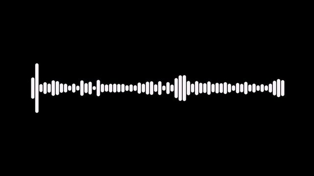 professional podcast audio waveform animation, clean white sound lines on transparent background, digital frequency equalizer spectrum, alpha channel music visualization effect,