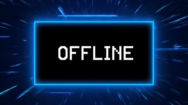 Offline screen for gaming with a neon blue frame and abstract light speed background