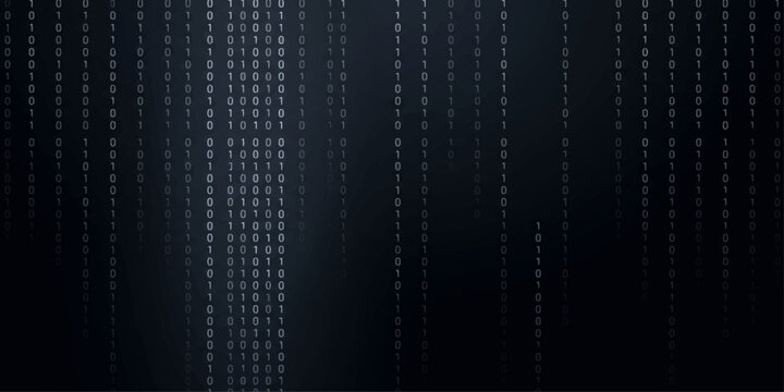 Dark navy blue binary code vertical falling matrix rain columns on deep background for cybersecurity website and technology presentation design