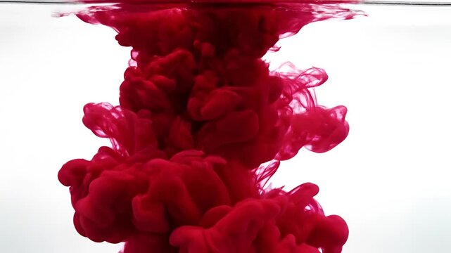 Red Ink Cloud Dissolving in Clear Water Abstract Motion.