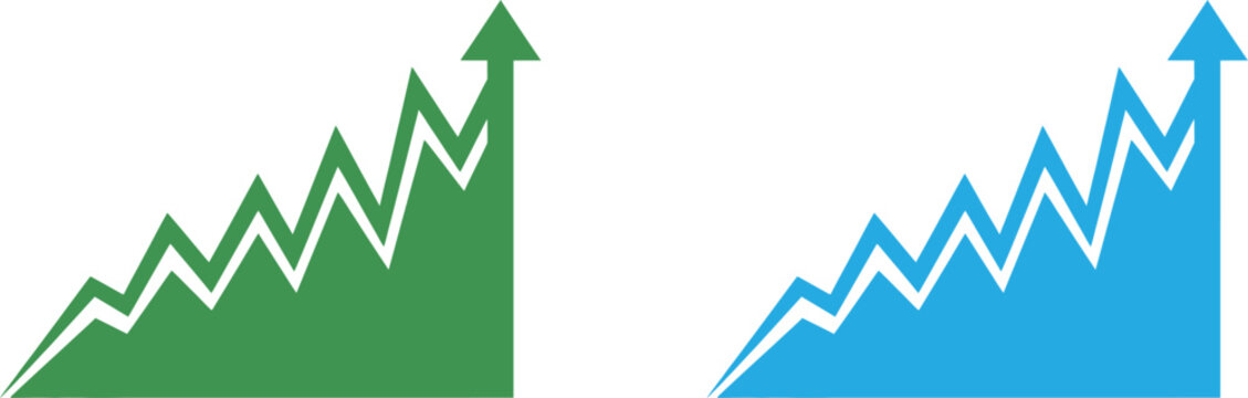 Upward growth trend chart with zigzag lines
