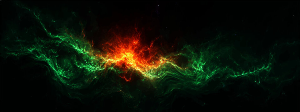 Ethereal cosmic nebula swirls vibrant hues, emulating celestial formation vast universe, evoking awe mystery.