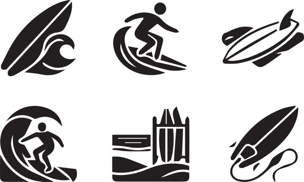 Surfing and beach lifestyle vector icons collection