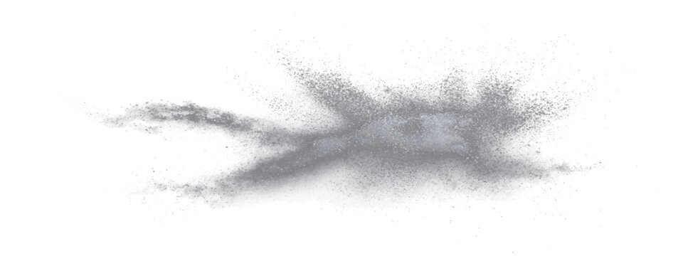 Abstract powdery explosion formation, resembling ephemeral celestial event or energy discharge, isolated on white canvas, suggests dynamism transient beauty.