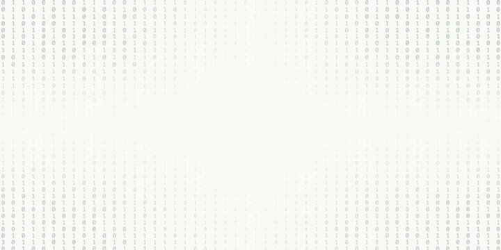 White background binary code dense upper half with sparse lower area for minimal tech presentation and editorial print design use