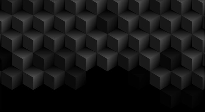 Dark gray 3d cubes pattern background with black gradient