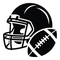 American football helmet and ball in black and white illustration icon © Kuddus
