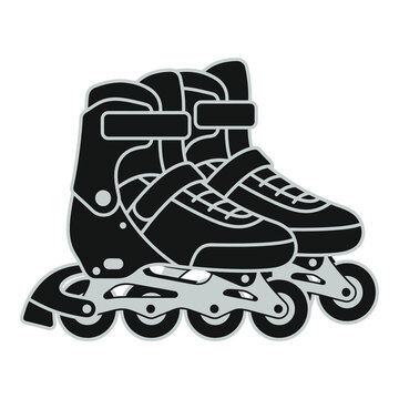 Black inline skates with gray wheels and buckles  recreational roller skates icon