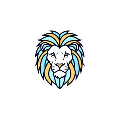 Obraz premium Stylized lion head mascot with colorful blue and yellow mane