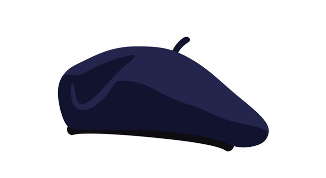 Classic dark blue french beret hat isolated on a white background in a simple flat vector illustration style.