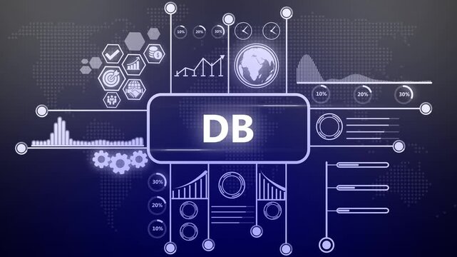 Database management system infographic animation with digital data analytics