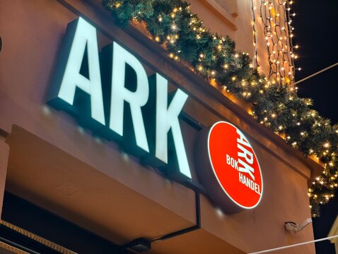 Oslo, Norway-Nov.25th 2025: ARK Bokhandel brand logo store sign