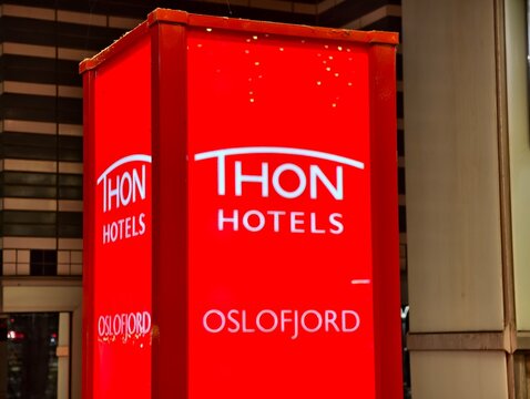Akershus, Norway-Nov.25th 2025: ignboard of Thon Hotels with brand logo