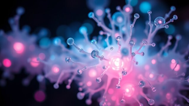 Abstract Macro Texture: Bioluminescent Cellular Network - Macro Depth