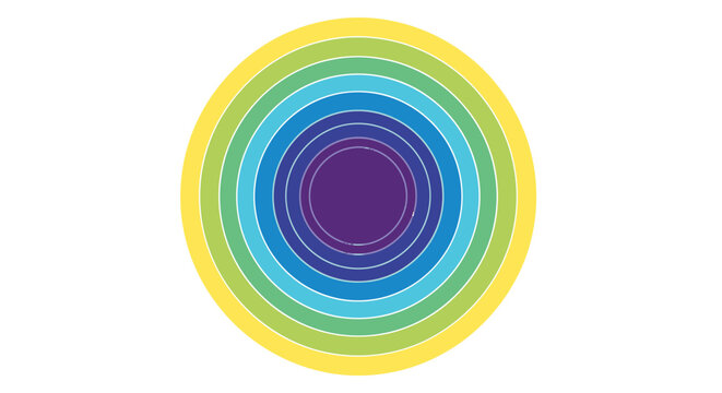 Concentric circles with a rainbow color gradient from yellow to purple, representing a target or spectrum