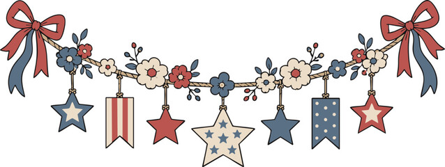 Retro american garland decoration. 4 of july concept. Vector illustration. © browncupple