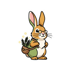 Obraz premium Charming Rabbit with Glasses and Satchel of Lavender.