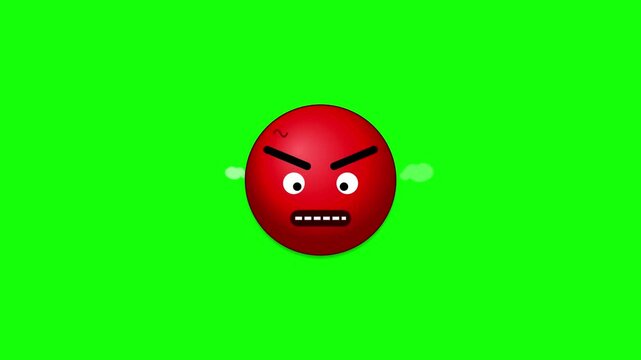 Cartoon angry face emoji shaking on green screen