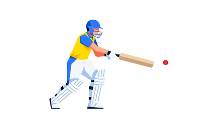 Fototapeta premium Cricket Player Batting Action Flat Illustration