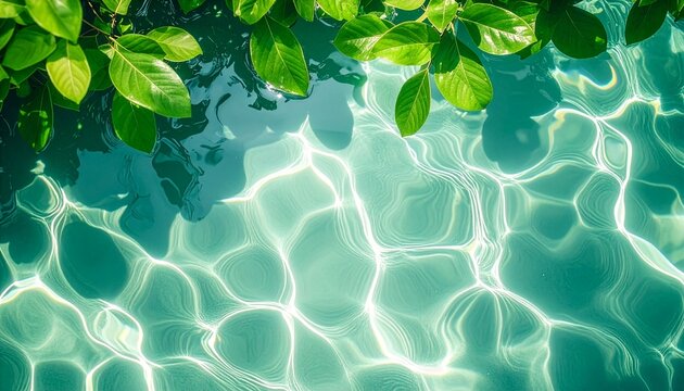 初夏の爽やかなキャンペーンを彩る、木漏れ日が揺れる水面のクローズアップ