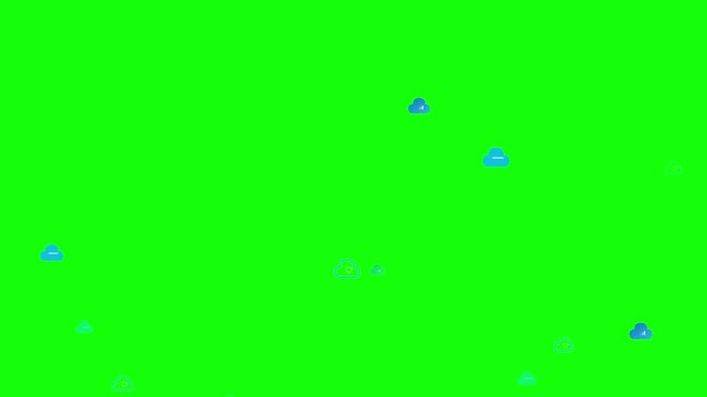 cloud computing icons falling green screen tech background