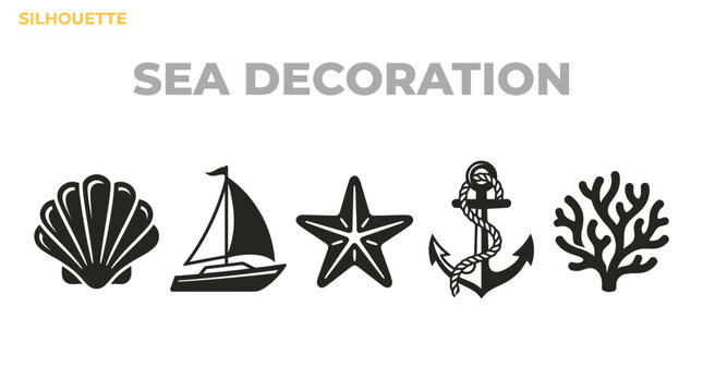 Simplified Black and White Sea Shell Sailboat Starfish Anchor Coral Decoration