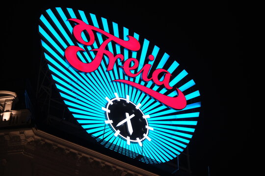 Oslo, Norway-Nov.25th 2025: Freia brand logo store sign