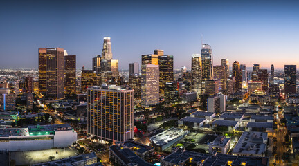 Aerial view of the Los Angeles skyline at night in California. © Chenxiaoyang