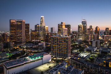 Aerial view of the Los Angeles skyline at night in California. © Chenxiaoyang