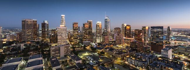 Aerial view of the Los Angeles skyline at night in California. © Chenxiaoyang