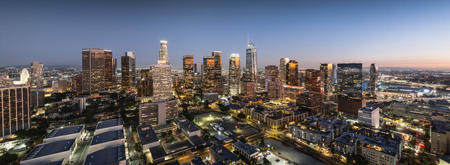 Aerial view of the Los Angeles skyline at night in California. © Chenxiaoyang