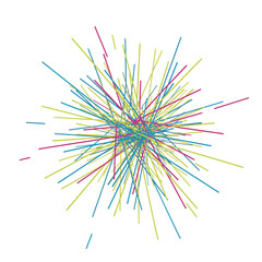 Fototapeta premium Abstract explosion of colorful lines radiating from a central point, representing energy, data, or chaos