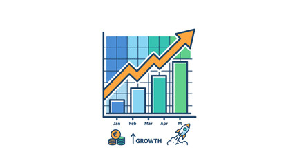 Business Growth Chart with Arrow and Rocket © Bsk