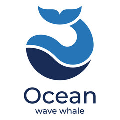 Ocean wave whale blue logo icon with tail fin  sea creature symbol icon © Sieam
