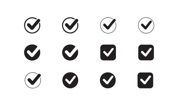 Collection of various checkmark and square icons for web interface and mobile application.