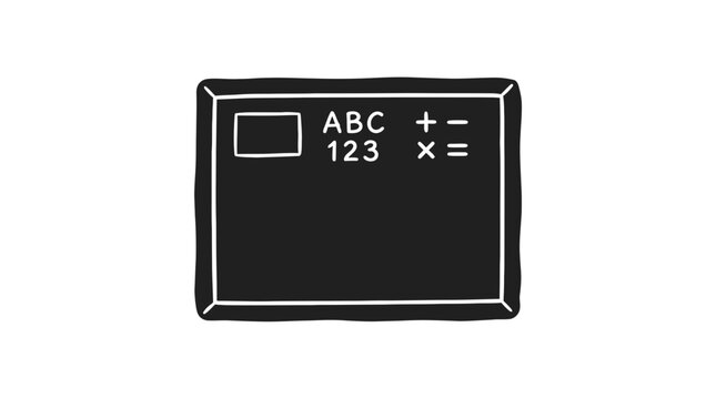 Chalkboard graphic displays basic arithmetic symbols and letters to represent educational concepts, classroom learning, and elementary school curriculum development for kids.