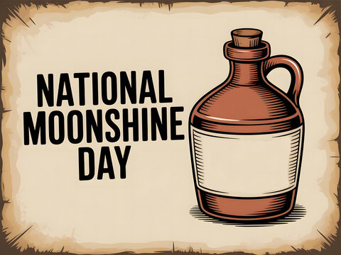 National Moonshine Day Vintage Poster with Rustic Whiskey Jug Illustration