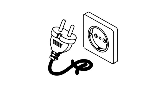 Vector illustration of a European power plug and wall socket outlet, Schuko type F electrical connector icon isolated on white background.