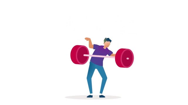Athletic Weightlifter Lifting Heavy Red Barbell Above Head Fitness and Strength Concept 2D Animation