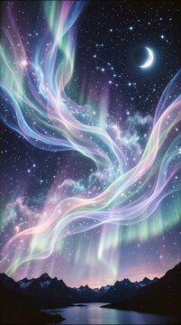 魂のオーロラが流れる幻想ループ背景素材