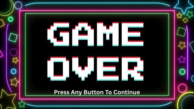 Game Over Screen with Neon Lights and Retro Glitch Effect