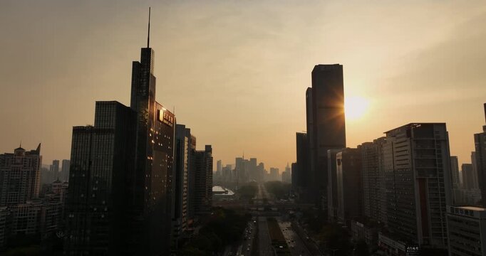 Aerial footage of downtown landscape in shenzhen city, China