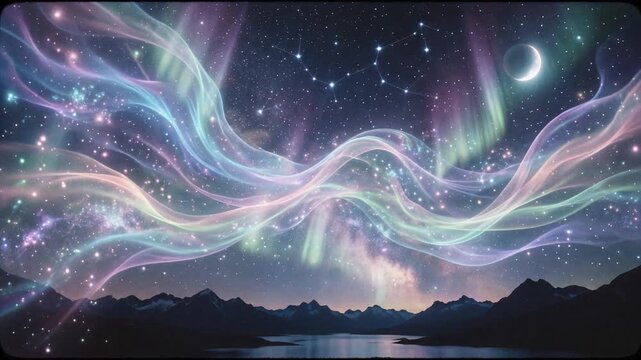 魂のオーロラが流れる幻想ループ背景素材