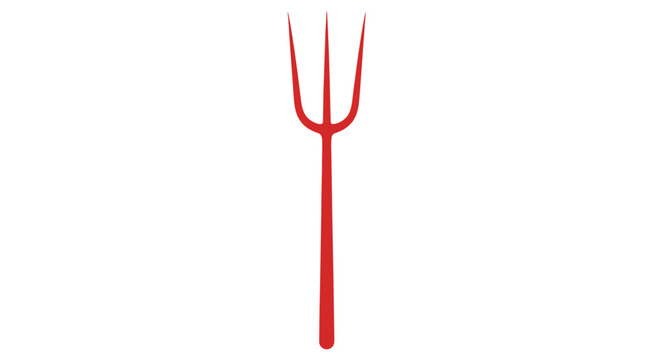 Red Devil Pitchfork Icon, Symbol of Hell and Evil, Isolated on White Background