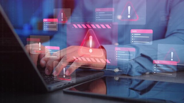 Cybersecurity Alert for Data Breach in Critical System, Cyber Attack on Computer Network, Internet Virus, Data Theft and Cybercrime Concept