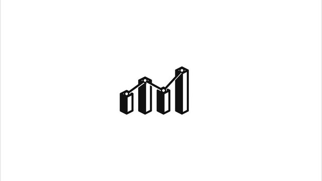 Animated isometric bar chart and line graph on white background