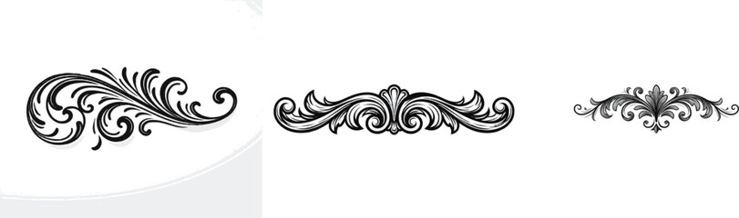 Fototapeta premium A minimalist black drawing with a crisp white background features intricate, swirling flourishes created using wax coloring crayon and vector icon style elements