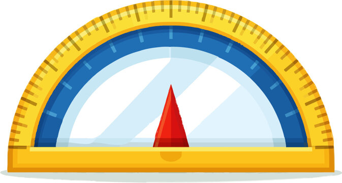 A colorful protractor from cardboard, half-circle with degree marks, isolated on white background, school cartoon geometry tool, vector ready
