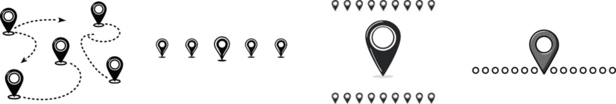 This navigation map features a hand-drawn style with solid black pin markers on a white background, perfect for automatic vector tracing