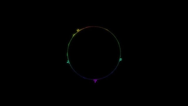 double circle audio wave visualizer with alpha channel, colorful neon music frequency spectrum, smooth sound visualization on transparent background, dynamic equalizer rhythm bars,